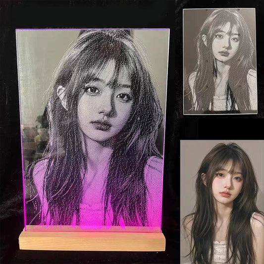 Handmade custom-made intangible cultural heritage hammer painting, glass carving, couple art, birthday gift, portrait customization, real person photo